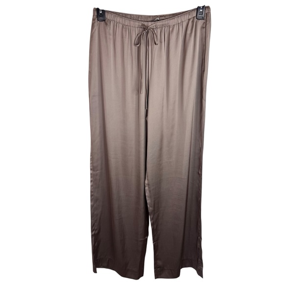 Abercrombie & Fitch Brown Tan Satin Pants Wide Leg Drawstring Sz Med LONG - Picture 2 of 12